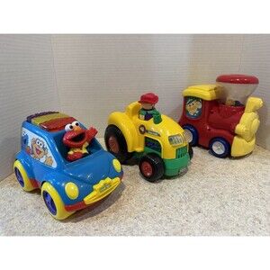 Vintage Sesame Street Tyco Preschool Toys Elmo Car & Train + Shelcore Tractor